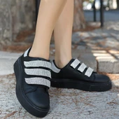 Yebta Siyah Cilt Beyaz İşlemeli Spor Ayakkabı thumbnail 4