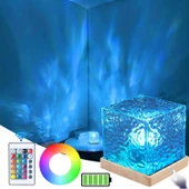 HyMark Kristal Kuzey Işıkları Okyanus Dalgası 16 Renk Projektör Dahili Pil Gece Lambası Kumandalı Dokunmatik thumbnail 2