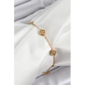 316L Çelik Yonca Model Gold Renk Kadın Bileklik Vice-5353 - 1