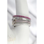 Pirinç Mix Renk Zirkon Taşlı 4'Lü Kadın Yüzük - 1