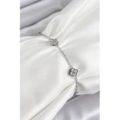 316L Çelik Yonca Model Gümüş Renk Kadın Bileklik Vice-5353 - 1