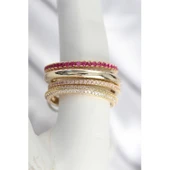 Pirinç Gold Renk Zirkon Taşlı 4'Lü Kadın Yüzük - 1