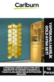 Özel Üretim Dekoratif Modern Altıgen Ev Ofis Duvar Dolap Yapışkanlı Akrilik Gold Ayna Seti 12 Adet - 1