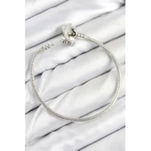 Pirinç Charm Zirkon Taşlı Yonca Model Gümüş Renk Kadın Bileklik Vice-5353 - 2
