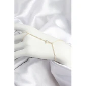 Pirinç Zirkon Taşlı Mavi Boncuklu Yonca Model Gold Renk Şahmeran - TJ-SN721 - 1