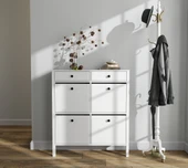 Hunerika Melora 4 kapaklı 2 çekmeceli ayakkabılık -Wood Beyaz-Minifiks Bağlantılı - 4