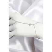 Pirinç Zirkon Taşlı Mavi Boncuklu Yonca Model Gümüş Renk Şahmeran - 1