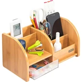 Supertrend Bambu Ahşap Çekmeceli Kalemlik Çok Amaçlı Supertrendaüstü Makyaj Düzenleyici Organizer - 1