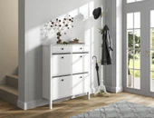 Hunerika Melora 4 kapaklı 2 çekmeceli ayakkabılık -Wood Beyaz-Minifiks Bağlantılı - 1