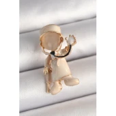 Pirinç Gold Renk Beyaz Mineli Doktor Model Kadın Broş - 1