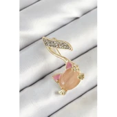 Zirkon Taşlı 3D Kedi Detaylı Nota Figürlü Gold Renk Kadın Broş - 1