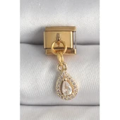 Gold Renk 316 L Çelik  Sallantı Damla Zirkon Taşlı Nomination Charm - 1