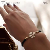 Doğum Ayına Özel Siyah İpek Örgülü 14 Ayar Altın Plakalı Kız Çocuk Motifli Hediye Bileklik-315 thumbnail 2