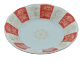 Porselen 6 Kişilik Çiçek Desenli Kırmızı Beyaz Tabağı - 4