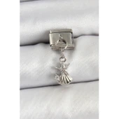 316L Çelik Sallantılı Zirkon Taşlı Deniz Yıldızı Ve İstiridye Model Gümüş Renk Nomination Charm - 1