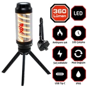 Rox 0265 Ambians Işıklı Şarjlı Kamp Feneri 360 Lümen thumbnail 1