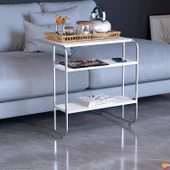 Modilayn C Yan Sehpa Geniş Boy Tekerlekli Çalışma, Atıştırmalık, Yemek, Laptop Sehpası Beyaz - 3