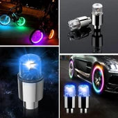 BUFFER® Araç ve Bisiklet İçin 2’li Mavi LED Hava Valfi Işık Kapakları–Gece Parlayan Lastik Lambası Sibop Kapağı - 2