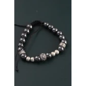 Doğal Taş X Model Antrasit Renk Asansörlü Erkek Bileklik - 2