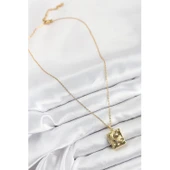 316L Çelik Zirkon Taşlı Açılabilr Kapaklı Kitap Model Gold Renk Kadın Kolye Vice-5353 - 3