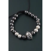 Doğal Taş Gladyatör Model Gümüş Ve Füme Renk Asansörlü Erkek Bileklik - 2