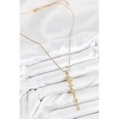 316L Çelik Zirkon Taşlı Güneş Ve Ay Enerji Model Gold Renk Kadın Kolye Vice-5353 - 2