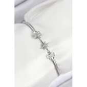 Pirinç Zirkon Taşlı Kutup Yıldızı Model Gümüş Renk Kadın Bileklik Vice-5353 - 1