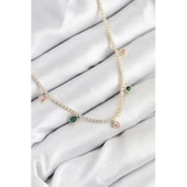 Pirinç Zirkon Taşlı Su Yolu Damla Model Gold Renk Kadın Kolye Vice-5353 - 1