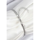 Pirinç Zirkon Taşlı Kutup Yıldızı Model Gümüş Renk Kadın Bileklik Vice-5353 - 2