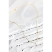 Pirinç Zirkon Taşlı Su Yolu Damla Model Gold Renk Kadın Kolye Vice-5353 - 2