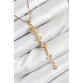 316L Çelik Zirkon Taşlı Güneş Ve Ay Enerji Model Gold Renk Kadın Kolye Vice-5353 - 1