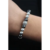 Doğal Taş Family Model Gümüş Ve Füme Renk Asansörlü Erkek Bileklik - 1