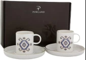 Porland Arabesque Pattern5 Porselen Kahve Seti 4 Adet - Espresso Fincanı  Türk Kahve Fincanı - 2 Fincan - 2 Adet Altlık - 1