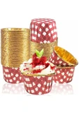 Supertrend Muffin Kek Kapsülü Kare Desenli Kırmızı-Altın 25li - 1