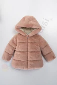 Peluş Kalın Fermuarlı İçi Kürklü Su Geçirmez Kapüşonlu Şişme Kar Kışlık Kız Bebek Mont Çocuk Kaban - 5