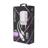 Syrox PDQ30L 3.0A QC 3.0 30W PD 1mt Type-C - Lightning Kablolu 1xType-C Port Çıkışlı Süper Hızlı Şarj Cihazı - Beyaz - 1
