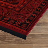 Afgan Türkmen Otantik Desenli Dokuma Kırmızı Oturma Odası Salon Mutfak Halısı Yolluk X380A thumbnail 6