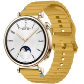 Huawei Watch GT4 41mm İle Uyumlu Dalga Desenli Tokalı Yumusaş Soft Silikon Kordon  Sarı thumbnail 1
