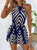 Kadın Boyundan Askılı Halter Yakalı Desenli Süprem Tulum - 2