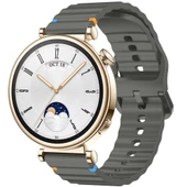 Huawei Watch GT4 41mm İle Uyumlu Dalga Desenli Tokalı Yumusaş Soft Silikon Kordon  Koyu Gri - 1