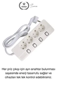 Özel Üretim 4'lü Ayrı Anahtarlı 2 Metre Akım Korumalı Grup Priz 1400 Joule 4000W Çoklu Uzatma Kablo - 3