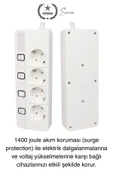 Özel Üretim 4'lü Ayrı Anahtarlı 2 Metre Akım Korumalı Grup Priz 1400 Joule 4000W Çoklu Uzatma Kablo - 2