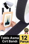 Ultra Güçlü İz Bırakmaz Çivisiz Tablo Çerçeve Asma Kendinden Yapışkanlı Siyah Cırt Bant 12'li Set - 1