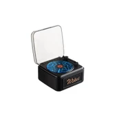 Nostalji Mini Plak Görünümlü Radyolu Bluetooth Hoparlör 3d Ses Dalgası Retro Müzik Plak Siyah - 1