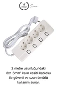 Özel Üretim 4'lü Ayrı Anahtarlı 2 Metre Akım Korumalı Grup Priz 1400 Joule 4000W Çoklu Uzatma Kablo - 5