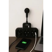 Çoklu Kablolu Priz Yüksek Gerilim Korumalı 3’lü Priz 1x Usb 2x Type-c Çıkışlı Grup Priz Çoğaltıcı Siyah - 2
