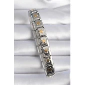 316L Çelik Gümüş Renk Gold Yıldız İşleme Nomination Charm Bileklik - 1