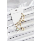 Pirinç Gold Renk Ay Model Kadın Set Küpe - 1