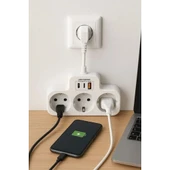 Çoklu Kablolu Priz Yüksek Gerilim Korumalı 3’lü Priz 1x Usb 2x Type-c Çıkışlı Grup Priz Çoğaltıcı Siyah - 4