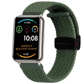 Sneezy Huawei Watch Fit 2  İle Uyumlu FiberLink Manyetik Tokalı Kumaş Örgü Kordon  Haki thumbnail 1
